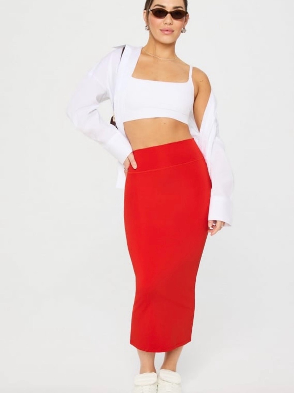 H&M Red Stretch Jersey Pencil Skirt